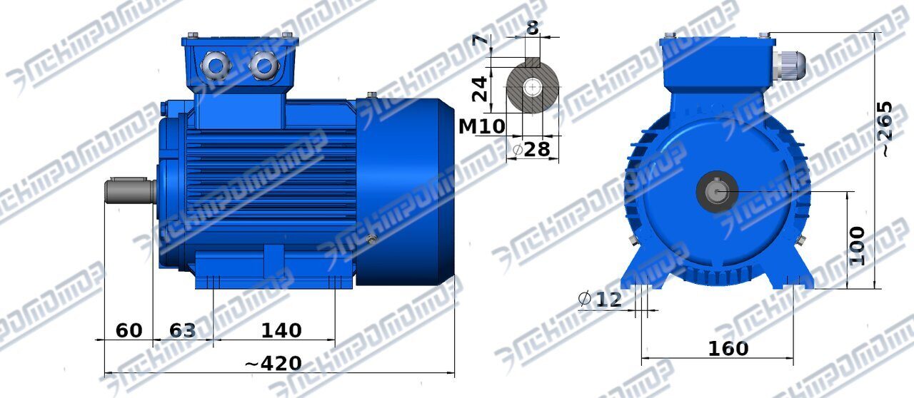 Чертеж 2,2 кВт АИР100L6, 1000 об/мин IM1081(лапы) торговой марки ЭЛЕКТРОМОТОР