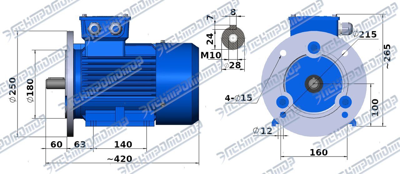 Чертеж 2,2 кВт АИР100L6, 1000 об/мин IM3081-2081(фланец,лапы+фланец) торговой марки ЭЛЕКТРОМОТОР