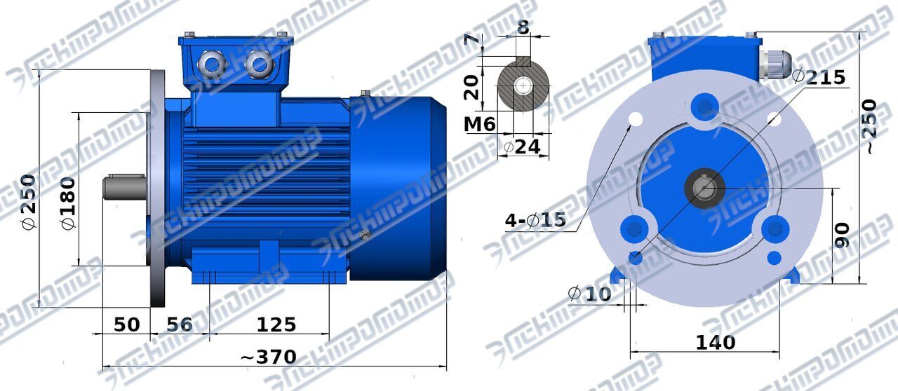 Чертеж 1,1 кВт АИР90LB8, 750 об/мин IM3081-2081(фланец,лапы+фланец) торговой марки ЭЛЕКТРОМОТОР